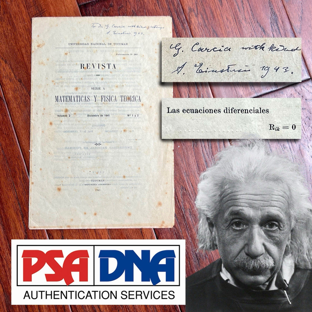 ALBERT EINSTEIN * PSA * Autograph THEORETICAL PHYSICS Signed * Rik = 0 Equation