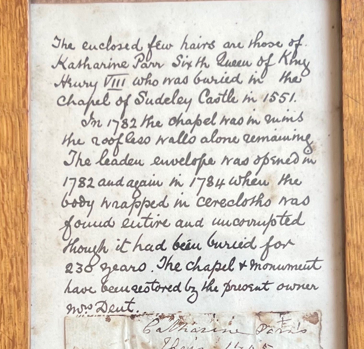 Queen CATHERINE PARR * HENRY VIII Last Wife Scarce LOCK OF HAIR Autograph Note