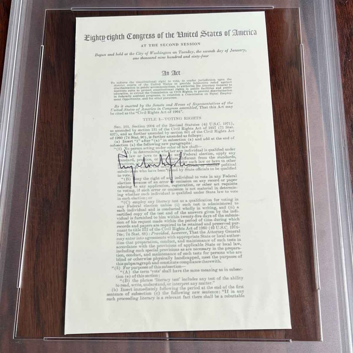 LYNDON B. JOHNSON * PSA/DNA * Autograph CIVIL RIGHTS ACT Souvenir Signed