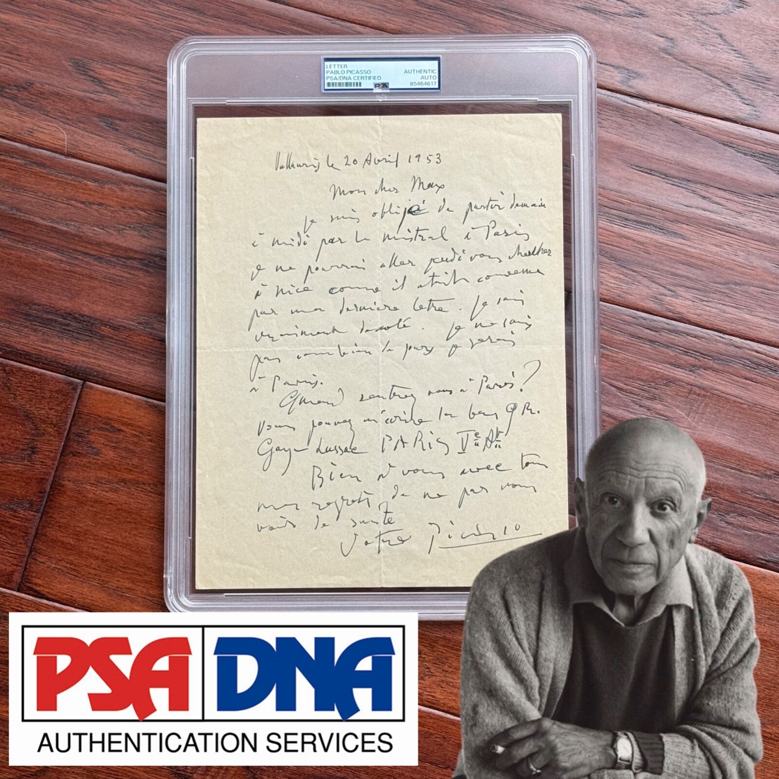 PABLO PICASSO * PSA/DNA * Handwritten AUTOGRAPH Letter SIGNED * PARIS 1953