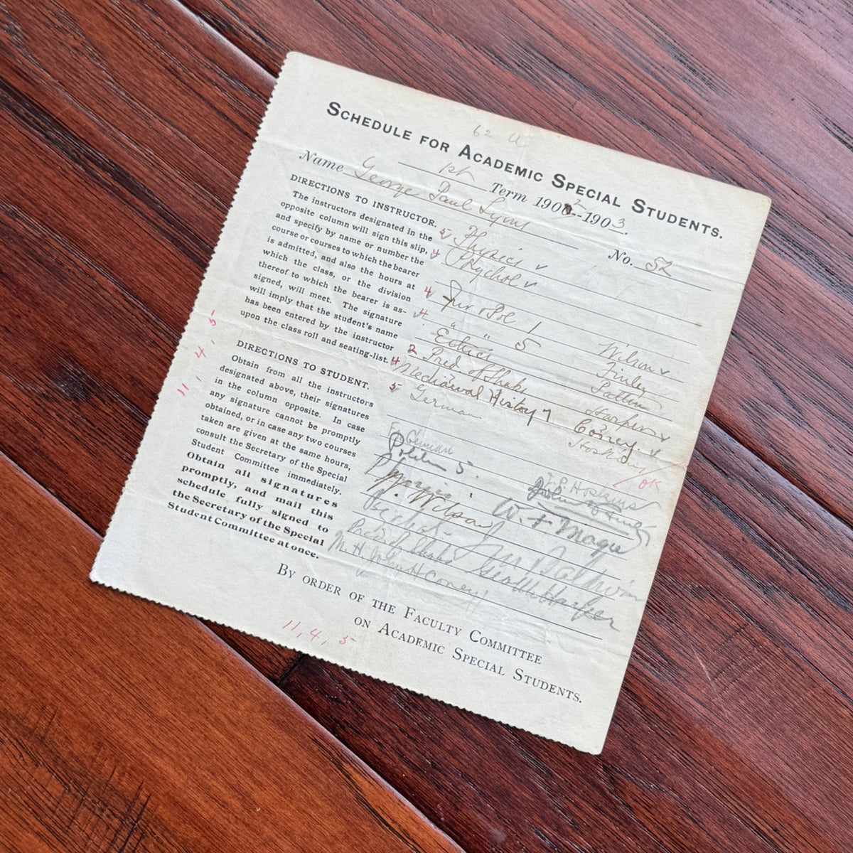 WOODROW WILSON  * JSA * Autograph PRINCETON Academic Schedule SIGNED 2x