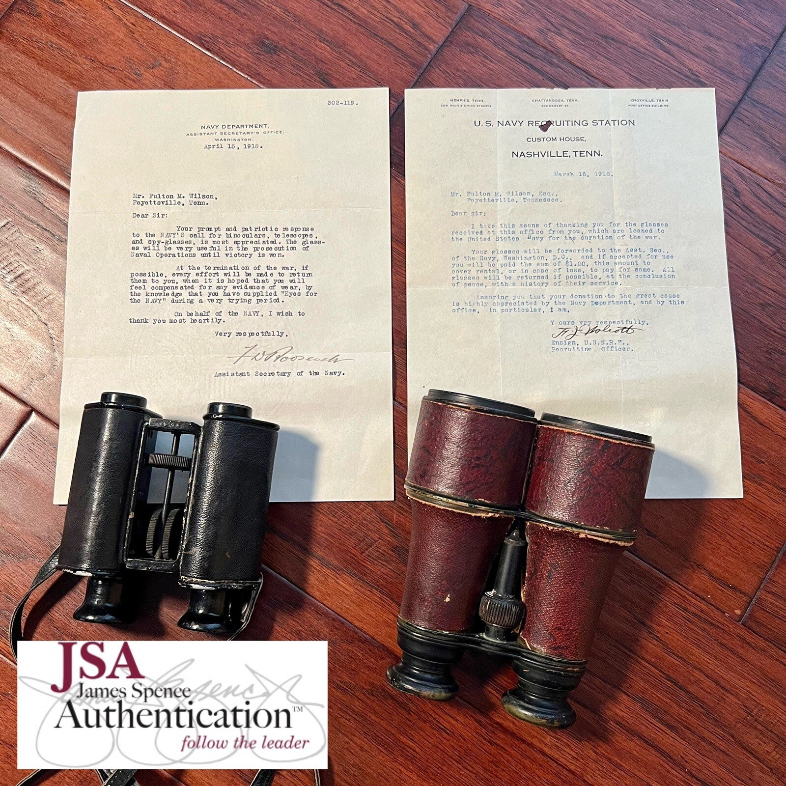 FRANKLIN D. ROOSEVELT * JSA * Autograph Signed Letter for Binoculars Used in WWI
