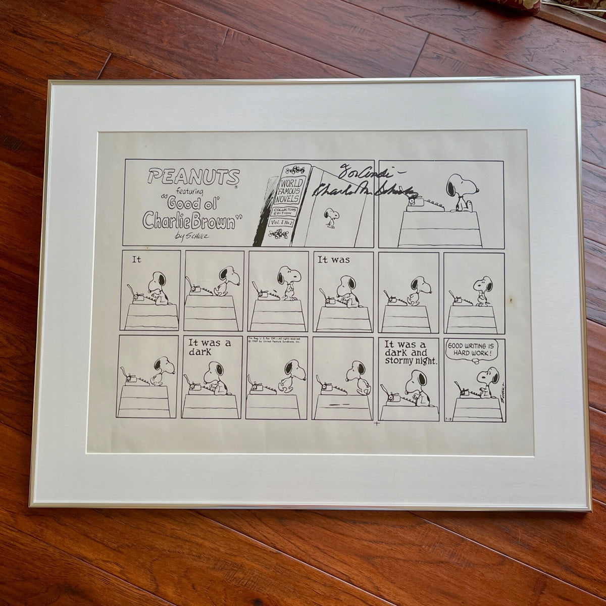 CHARLES M SCHULZ * PSA * Autograph SNOOPY "Good Writing" Peanuts XL Strip Signed