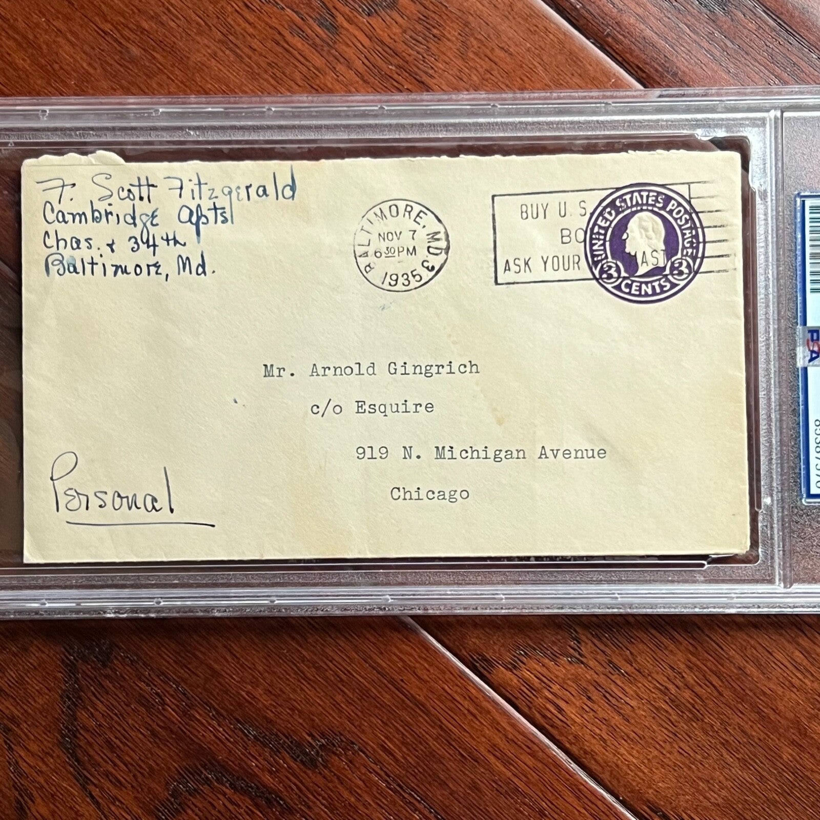 F. SCOTT FITZGERALD * PSA * Autograph Handwritten Envelope Signed and Addressed