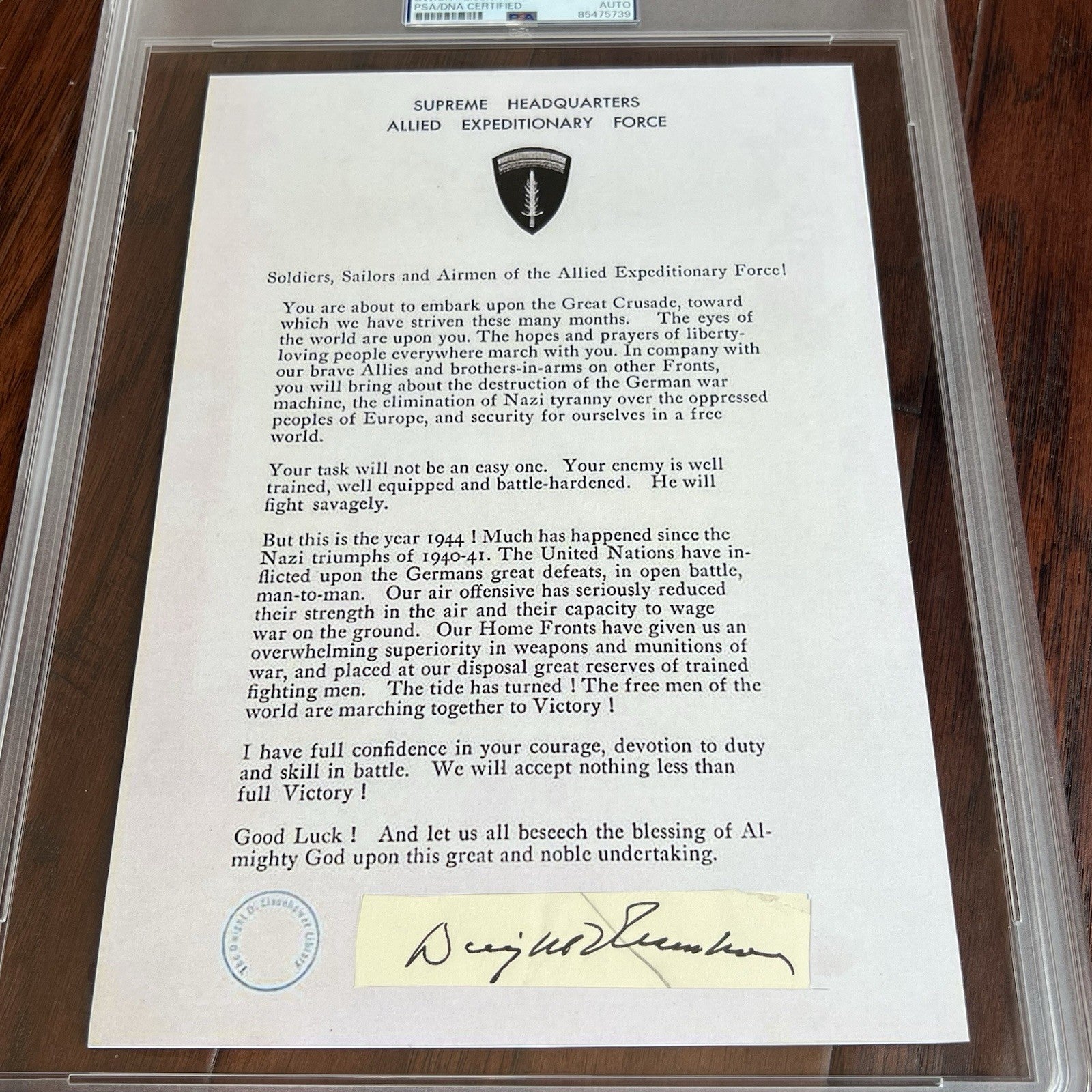 DWIGHT D. EISENHOWER * PSA * Autograph Custom Card D Day Orders Signed * WWII