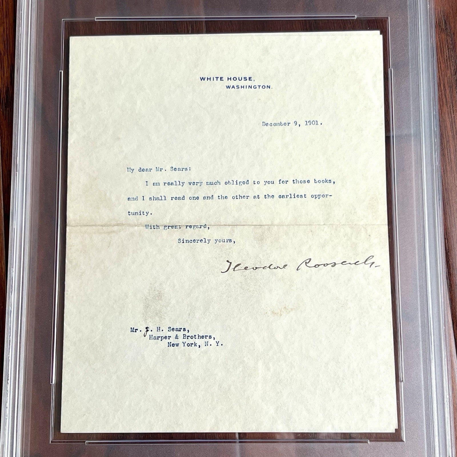 THEODORE ROOSEVELT * PSA * Autograph WHITE HOUSE Letter SIGNED as PRESIDENT