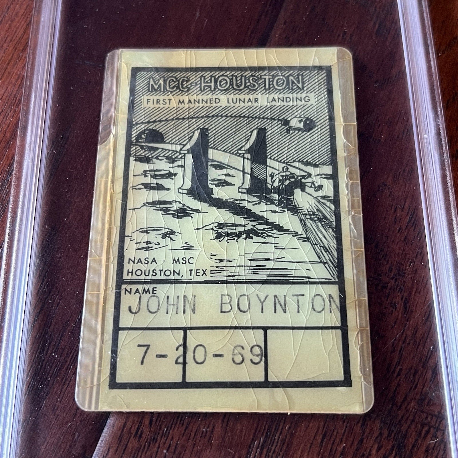 APOLLO 11 * PSA * NASA Mission Control Badge 1969 Moon Landing Dated Ticket