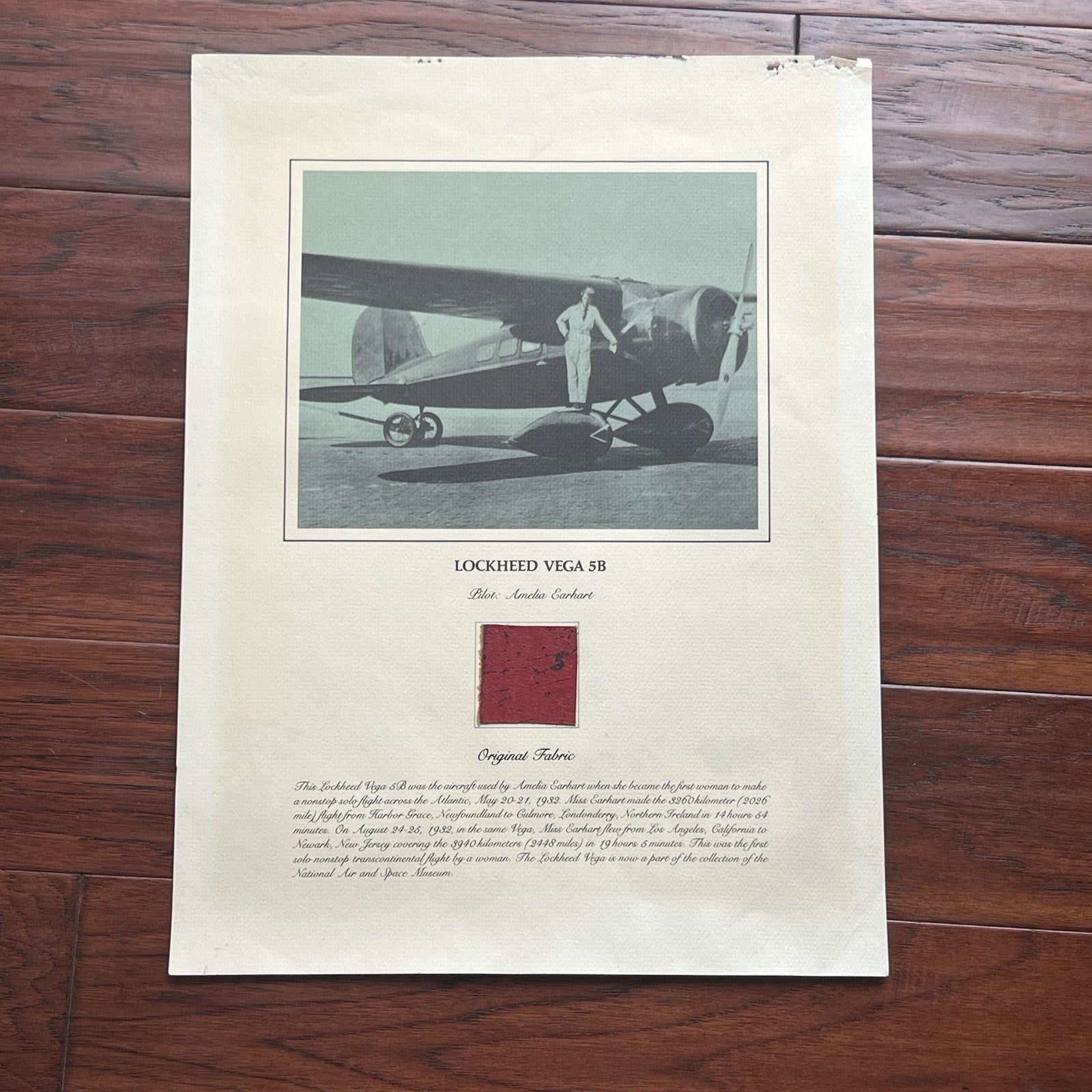 AMELIA EARHART * Original LARGE Flown Vega 5B Fabric Ex Smithsonian Institution