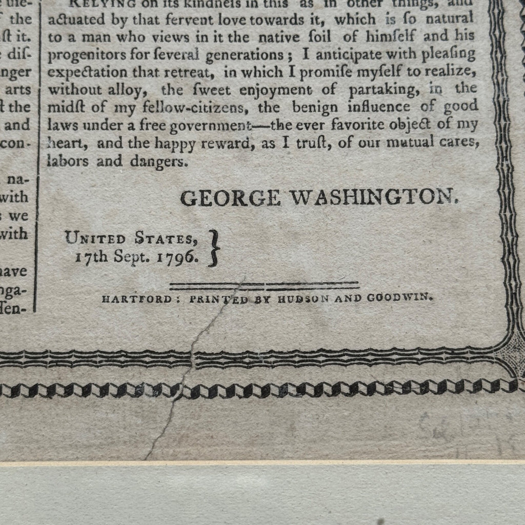 GEORGE WASHINGTON Scarce "FAREWELL ADDRESS" Printed Broadside Circa 1800