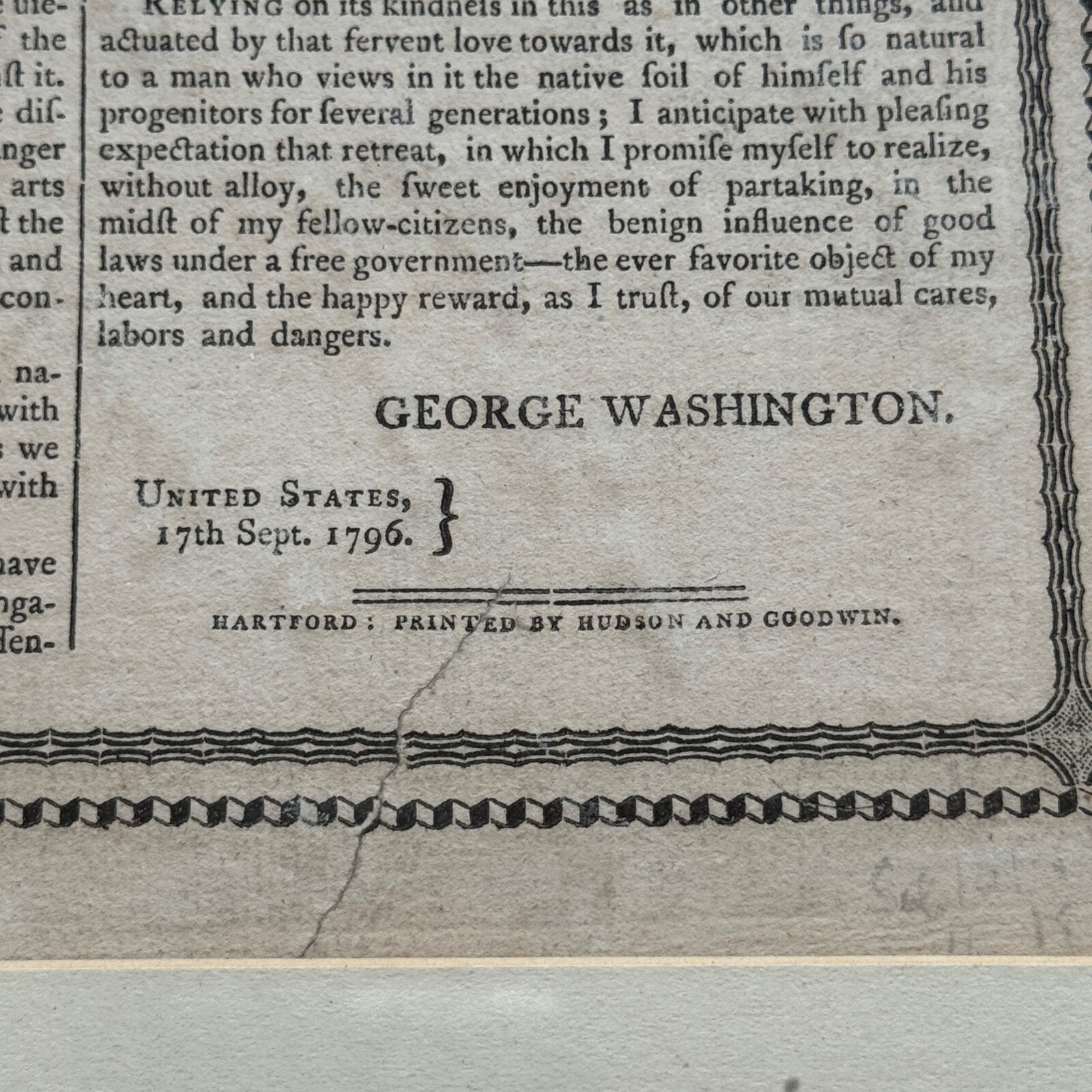 GEORGE WASHINGTON Scarce "FAREWELL ADDRESS" Printed Broadside Circa 1800