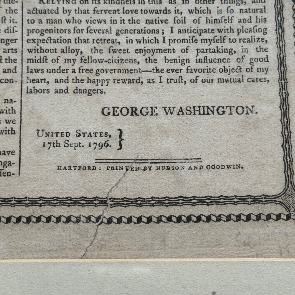 GEORGE WASHINGTON Scarce "FAREWELL ADDRESS" Printed Broadside Circa 1800