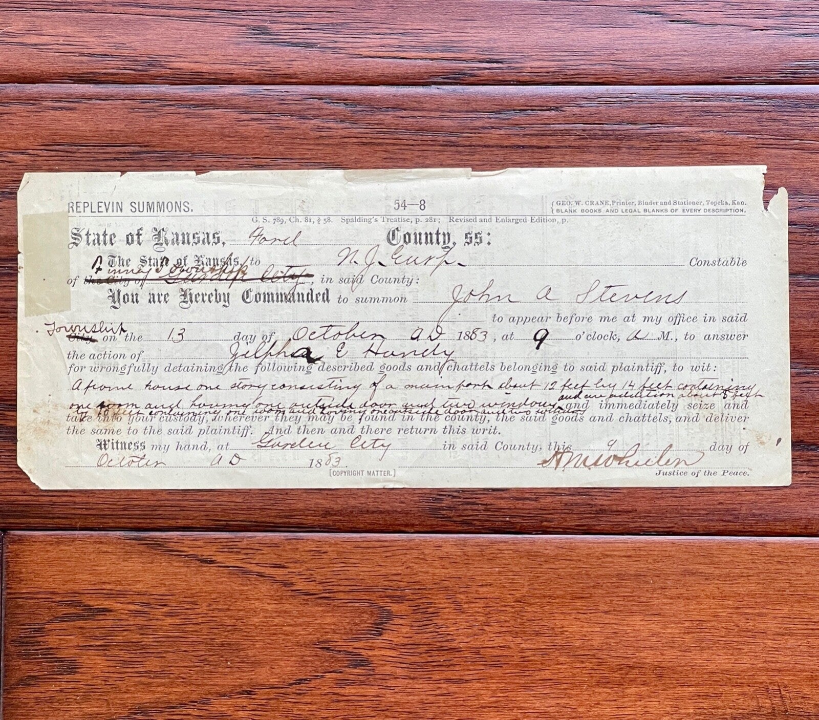 NEWTON EARP * PSA * Western Lawman AUTOGRAPH Sheriff's Writ SIGNED * WYATT EARP