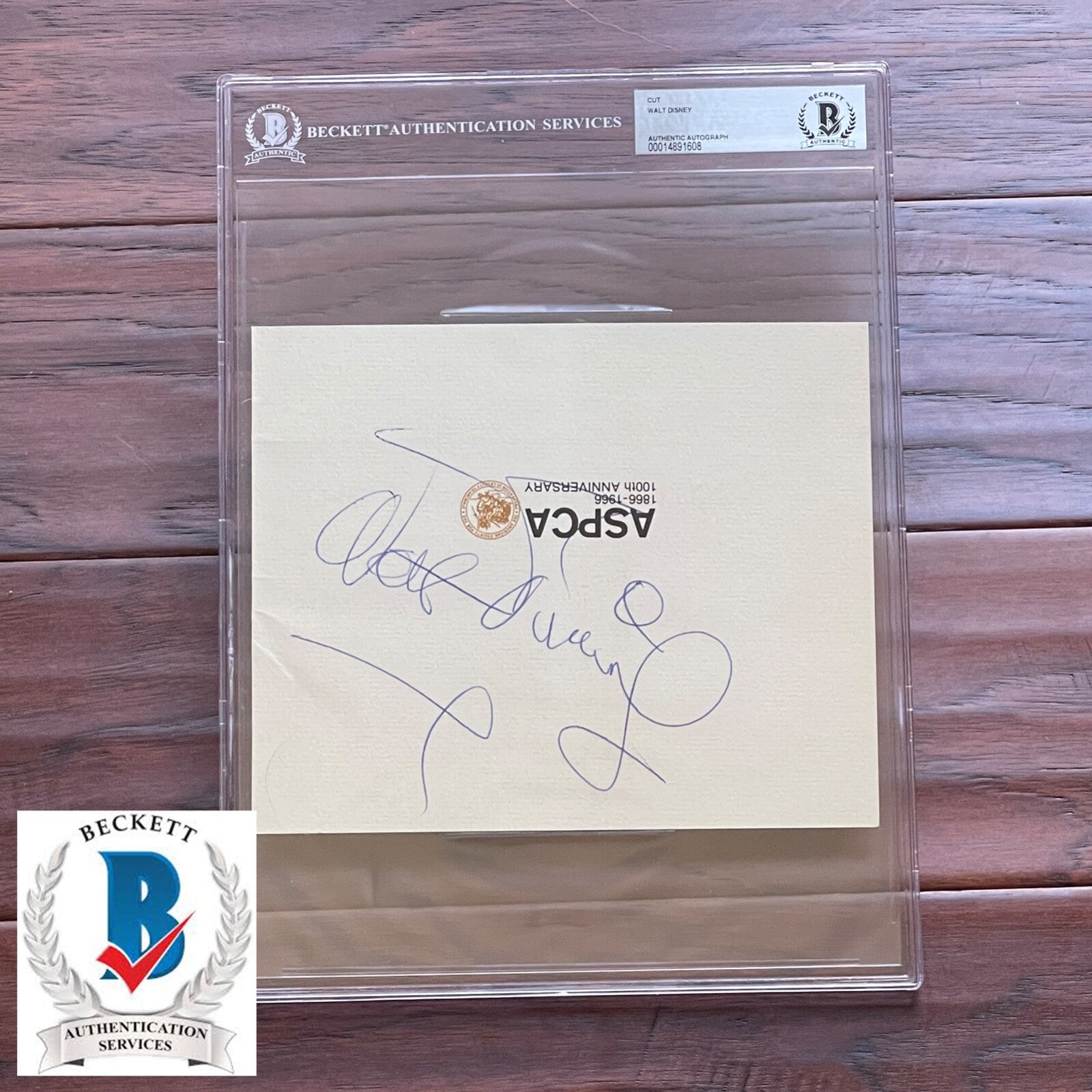 WALT DISNEY * Beckett BAS * Huge 5.5” ASPCA Autograph Cut Signed * UNINSCRIBED