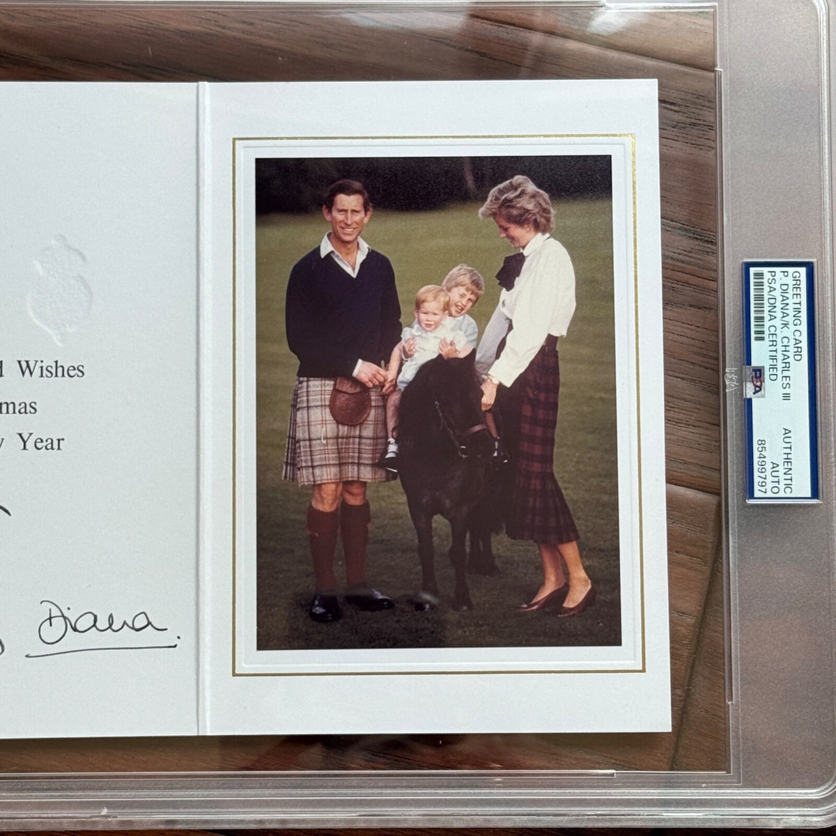 PRINCESS DIANA & KING CHARLES III * PSA * Autograph Family Xmas Card Signed 1985