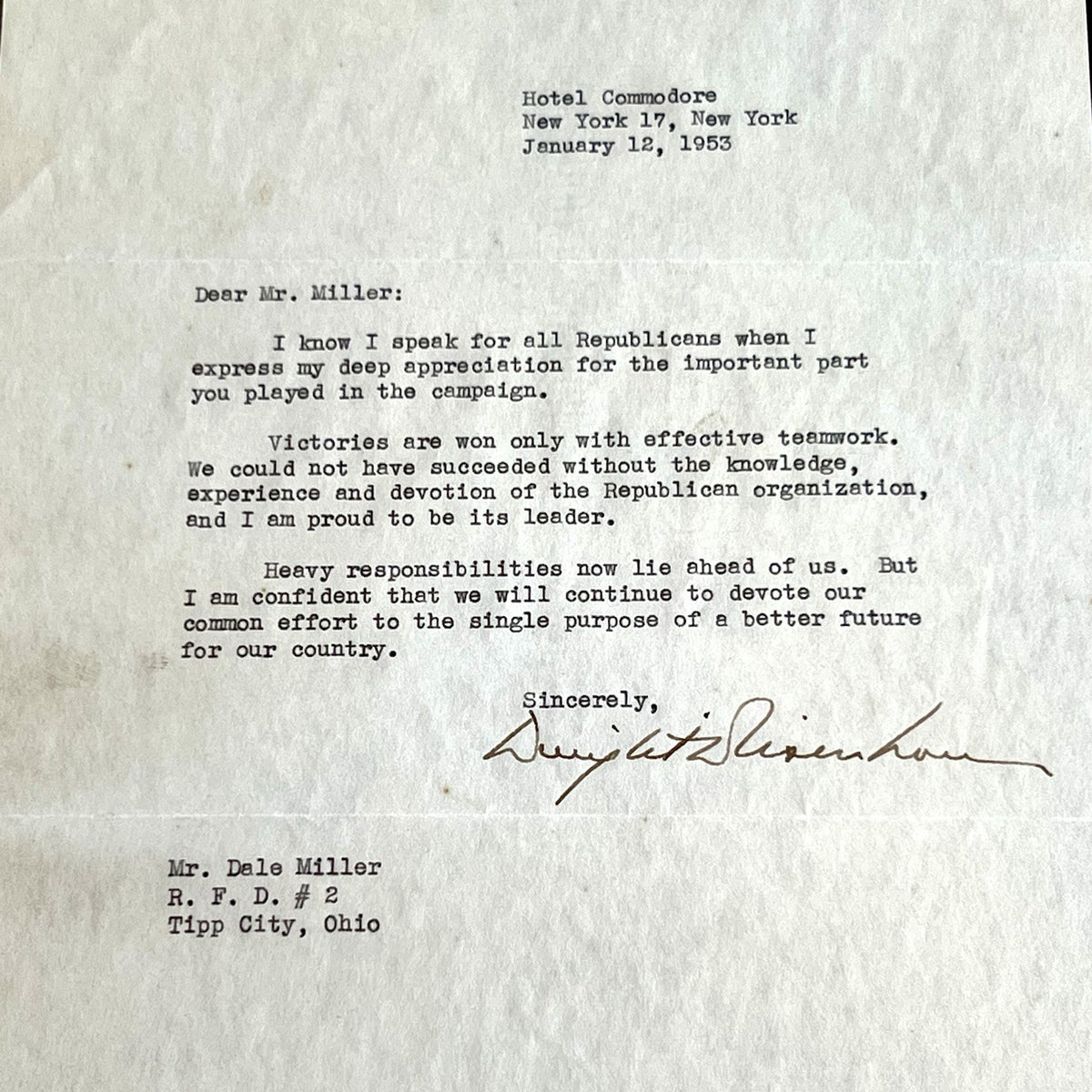 DWIGHT D. EISENHOWER * PSA * Autograph Letter Signed 8 DAYS BEFORE INAUGURATION