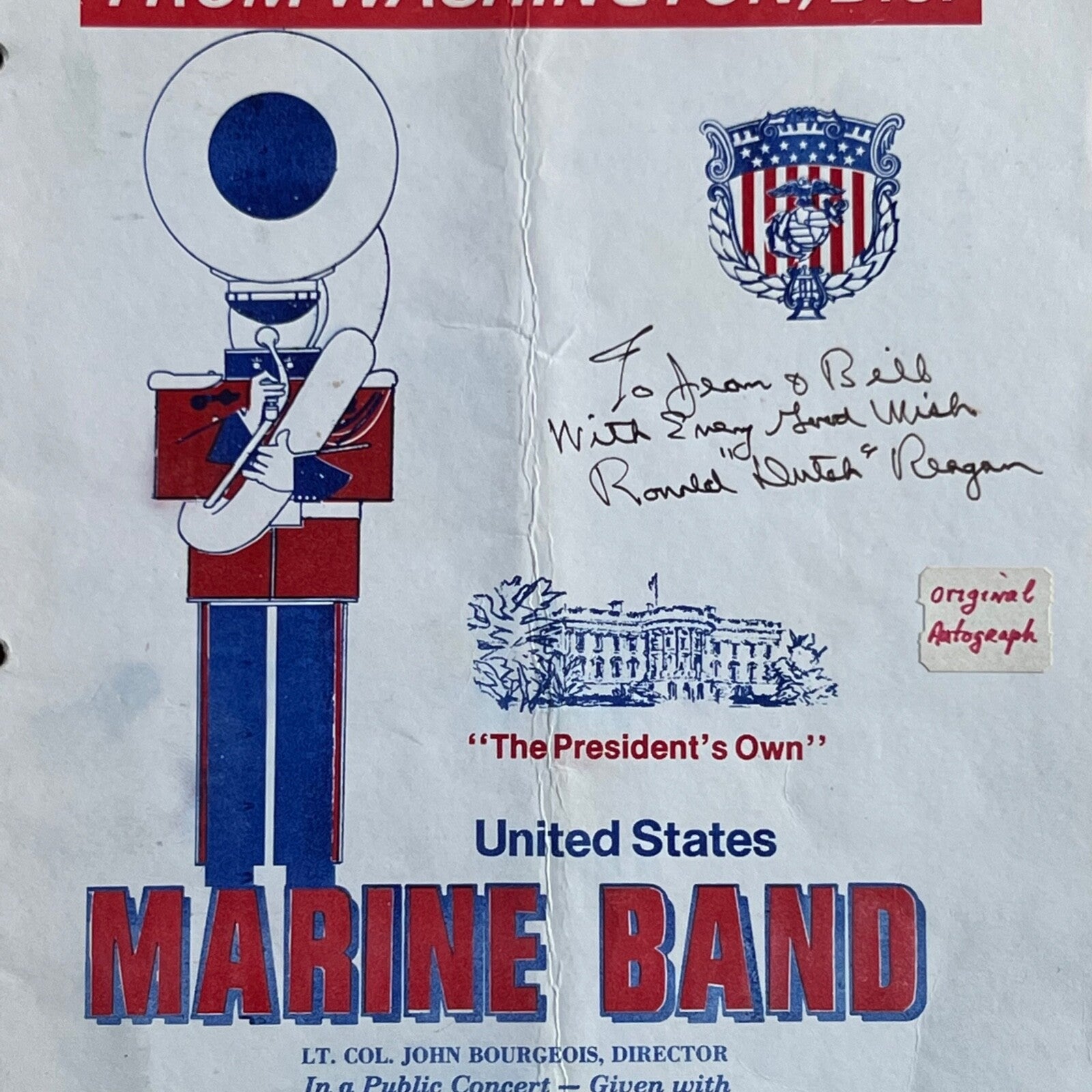 RONALD REAGAN * PSA * Autograph PRESIDENT'S MARINE BAND Program Signed