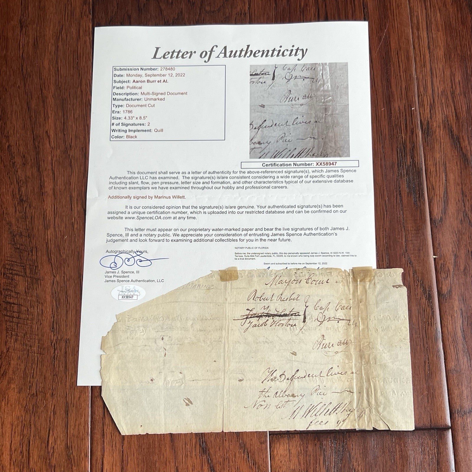 AARON BURR * JSA * With Sons of Liberty Member Autograph Legal Document Signed