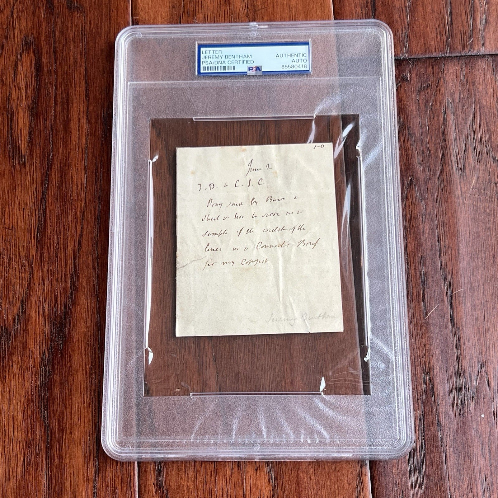 JEREMY BENTHAM * PSA * Scarce Handwritten AUTOGRAPH NOTE Signed Economist
