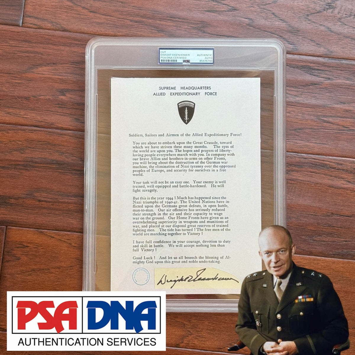 DWIGHT D. EISENHOWER * PSA * Autograph Custom Card D Day Orders Signed * WWII