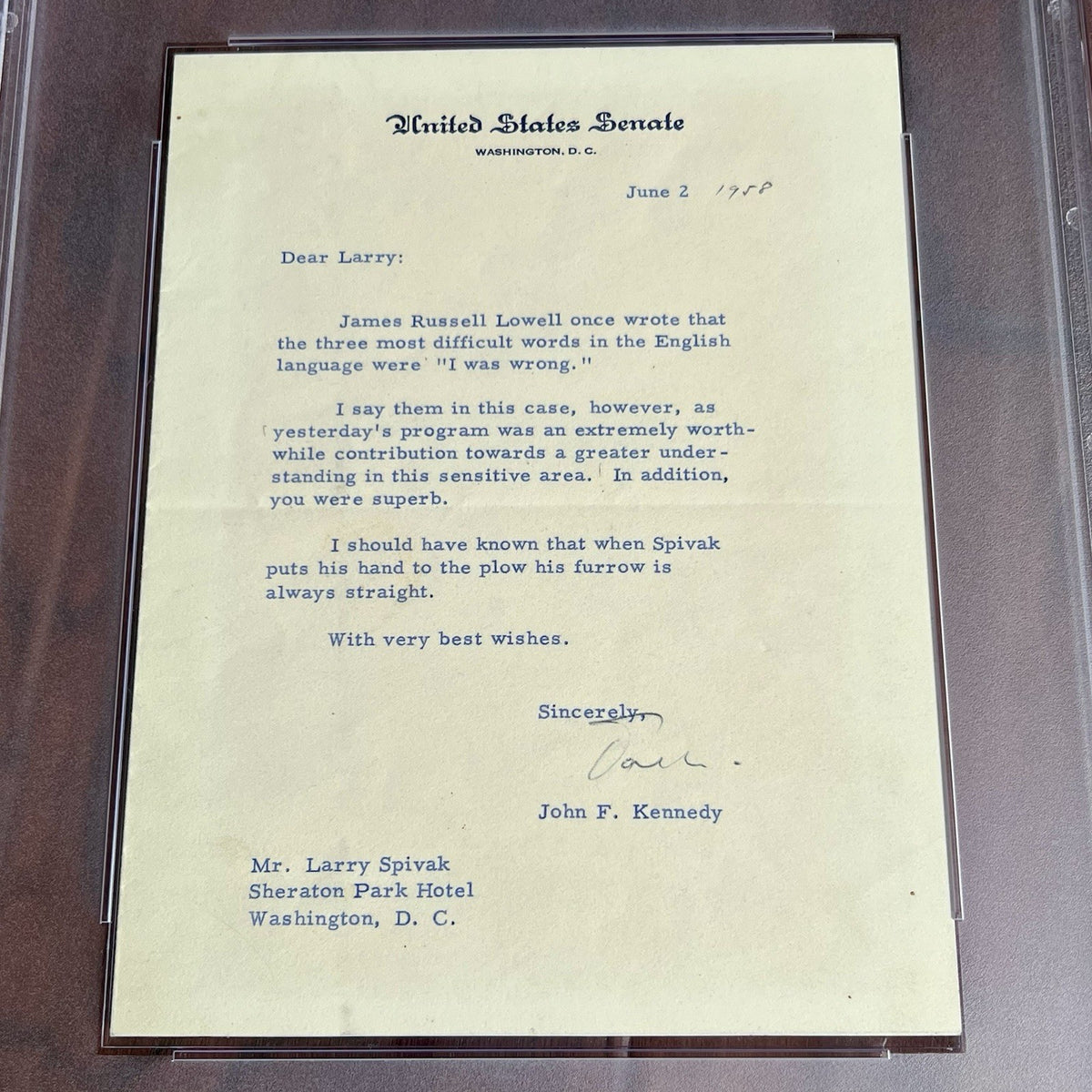 JOHN F. KENNEDY * PSA * "I WAS WRONG" AUTOGRAPH Letter Signed Nuclear Content