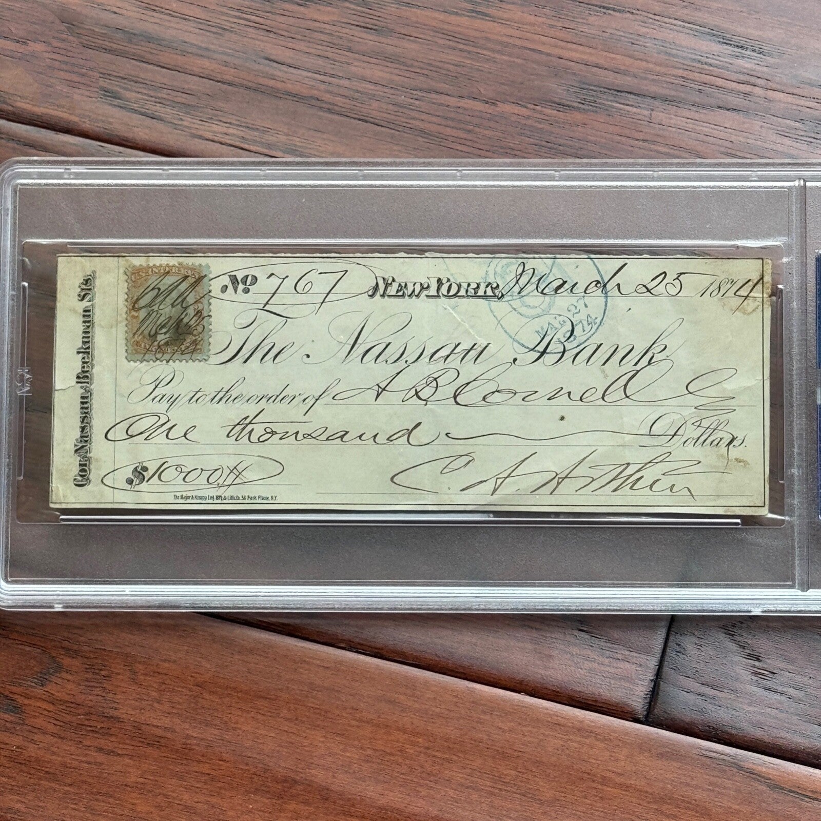 CHESTER ARTHUR * PSA/DNA * Autograph Handwritten Check Signed * NYC 1874