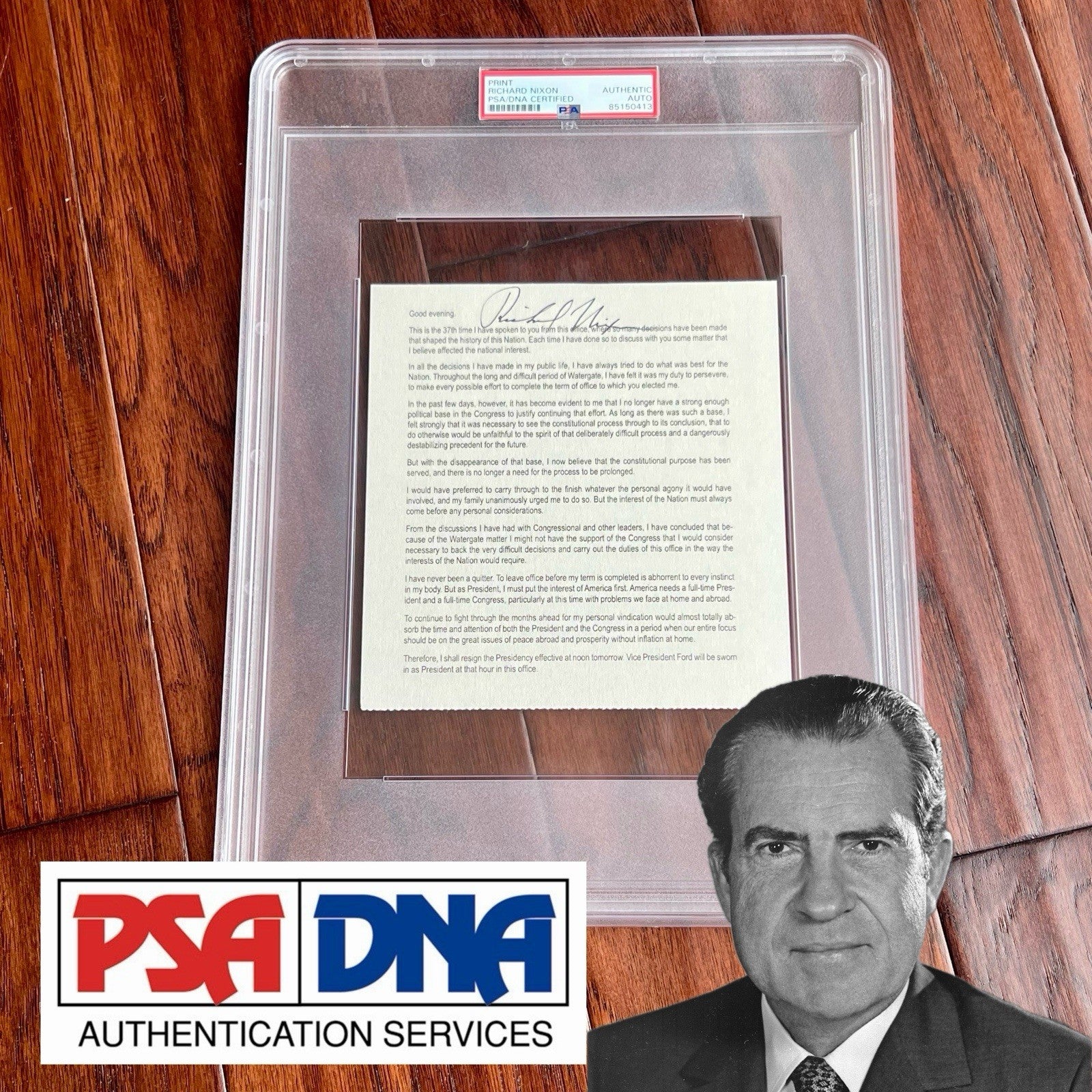 RICHARD NIXON * PSA * Autograph RESIGNATION SPEECH Signed Slab * President
