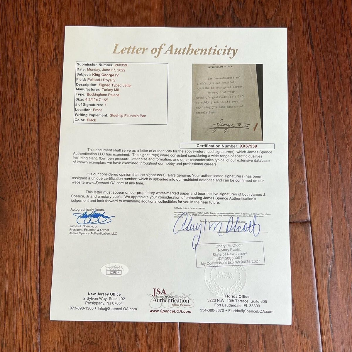 KING GEORGE VI * JSA * Signed Autograph Letter Sent to Family of KIA Soldiers