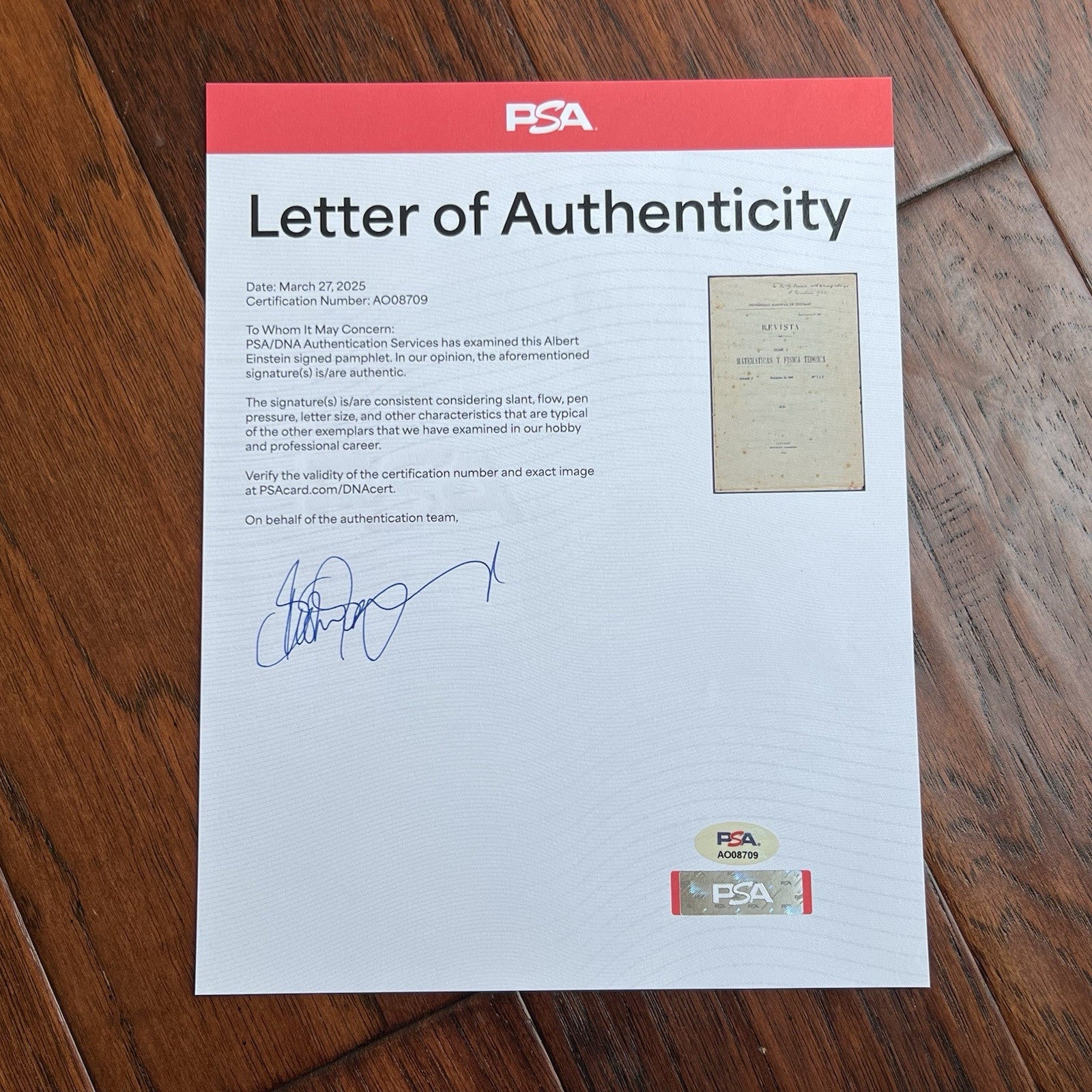 ALBERT EINSTEIN * PSA * Autograph THEORETICAL PHYSICS Signed * Rik = 0 Equation