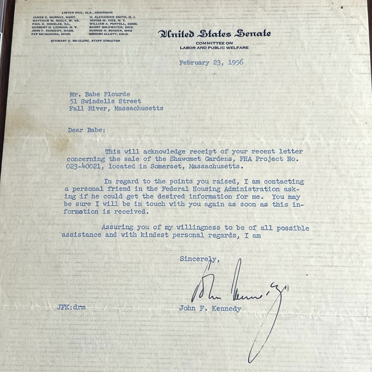 JOHN F. KENNEDY * PSA * Senate AUTOGRAPH WEDDING CAKE Letter SIGNED JFK