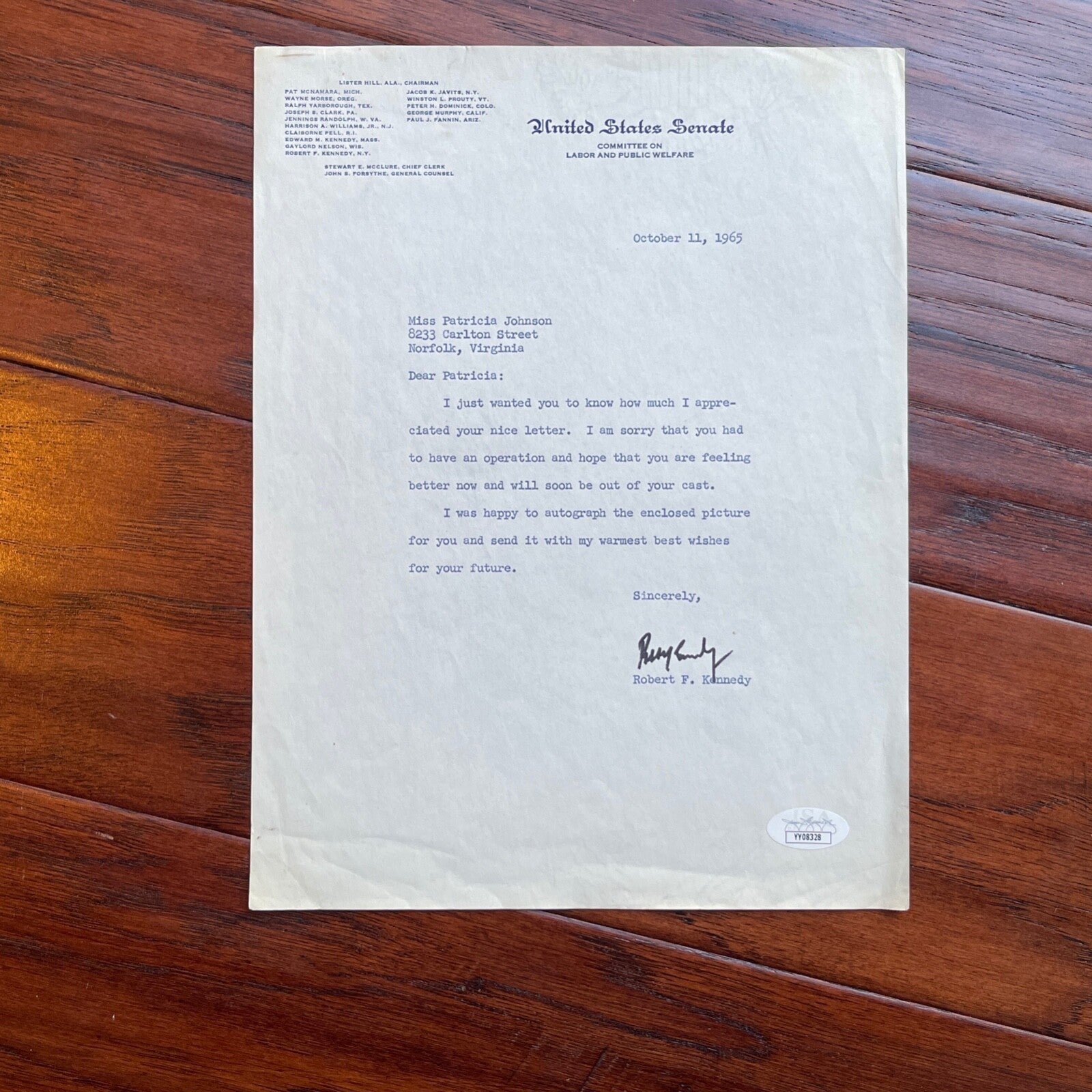 ROBERT F. KENNEDY * JSA * Autograph U.S. SENATE Letter SIGNED * RFK