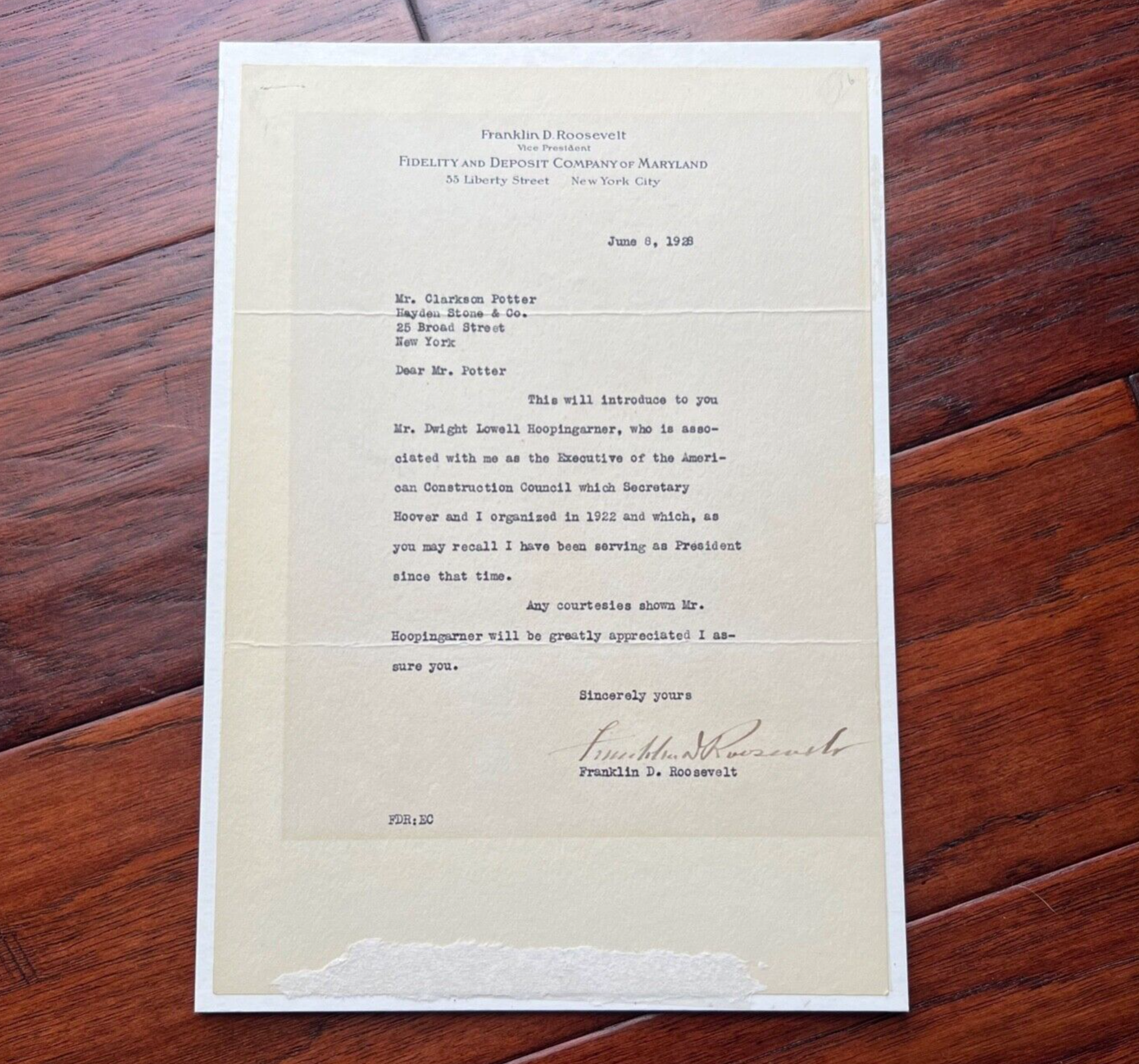 FRANKLIN D. ROOSEVELT * BAS * FDR Autograph Letter Signed * RE: Herbert Hoover