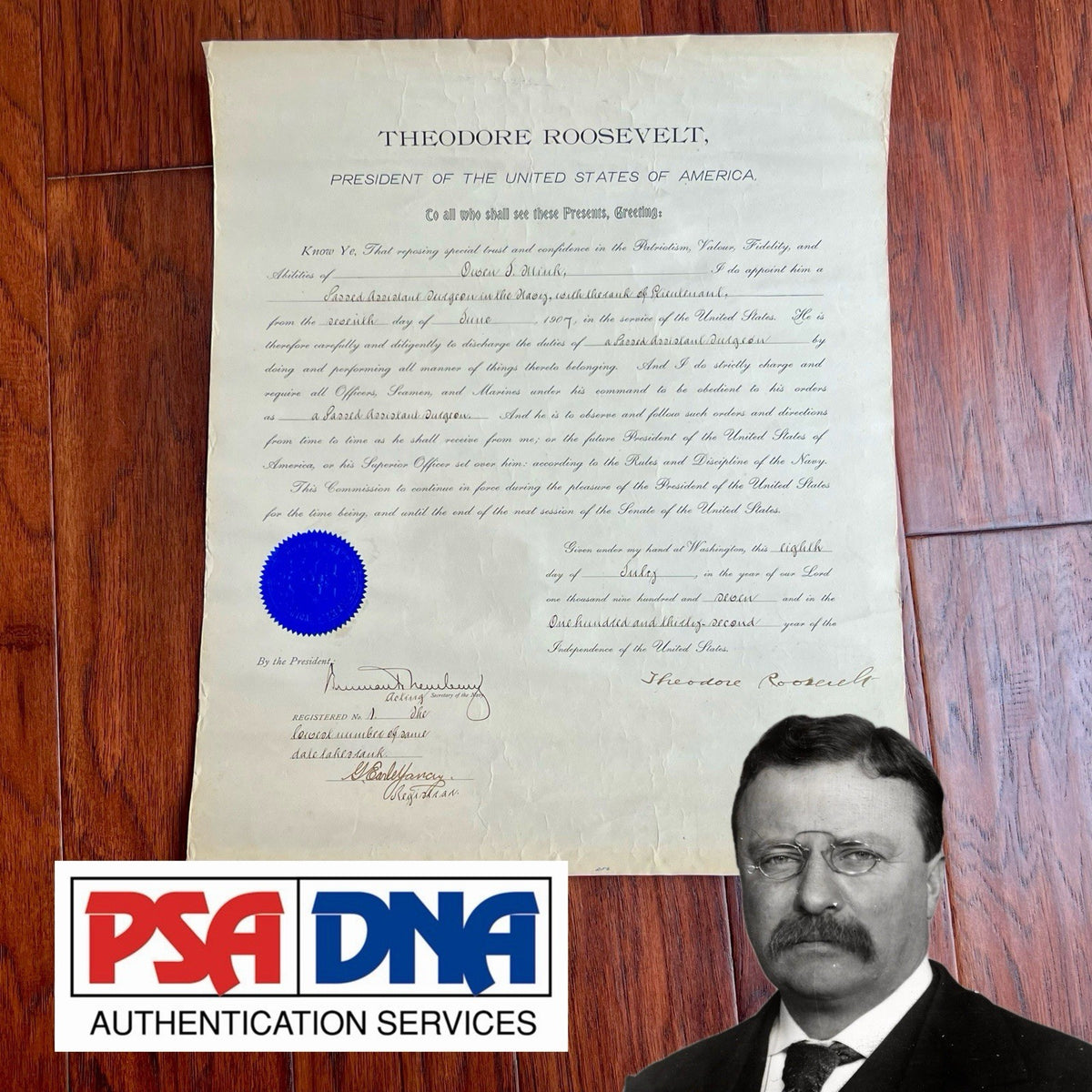 THEODORE ROOSEVELT * PSA* Autograph Document Signed Naval Appointment Teddy