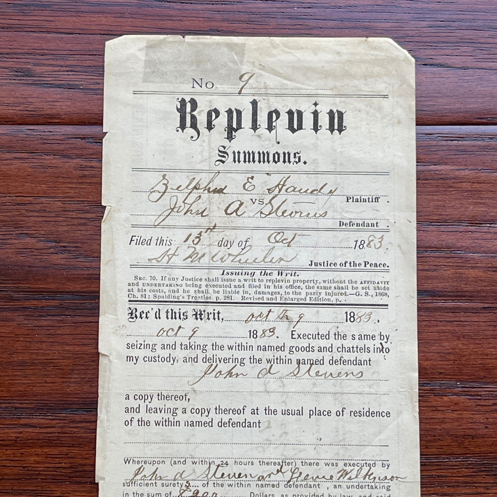 NEWTON EARP * PSA * Western Lawman AUTOGRAPH Sheriff's Writ SIGNED * WYATT EARP