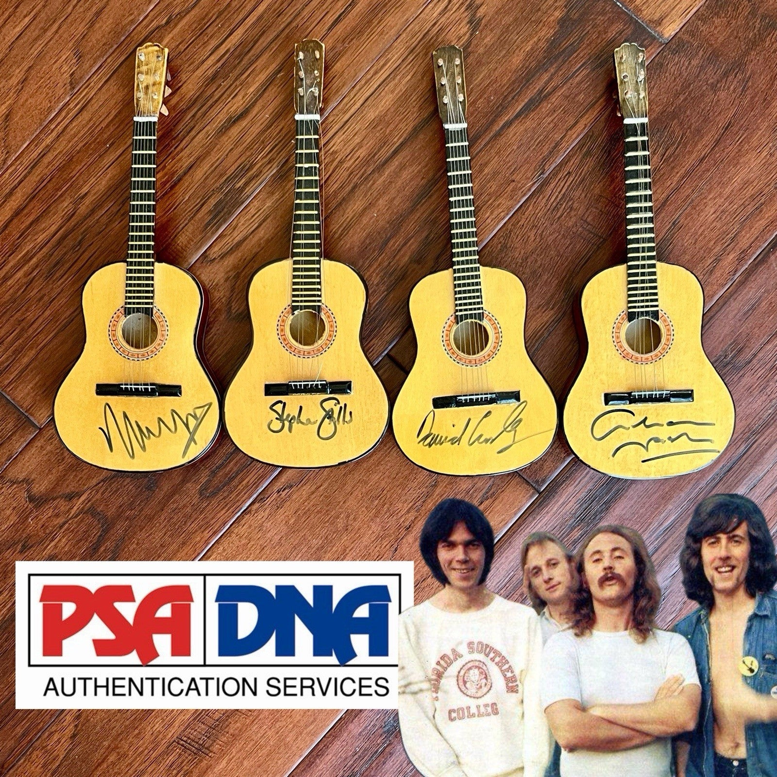 CROSBY STILLS NASH & YOUNG * PSA * Autograph MINI GUITARS Signed CSNY Neil David