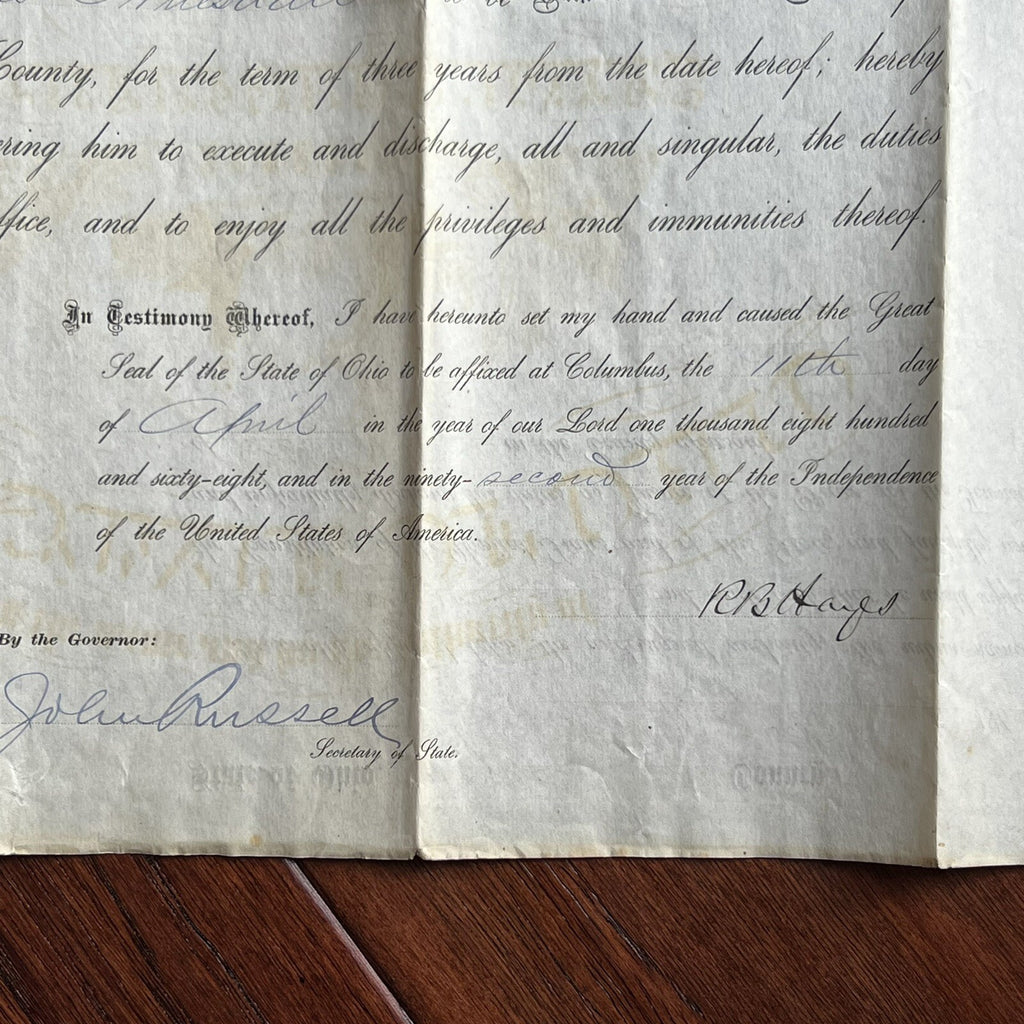 RUTHERFORD B. HAYES * JSA * Autograph State of Ohio Document Signed President