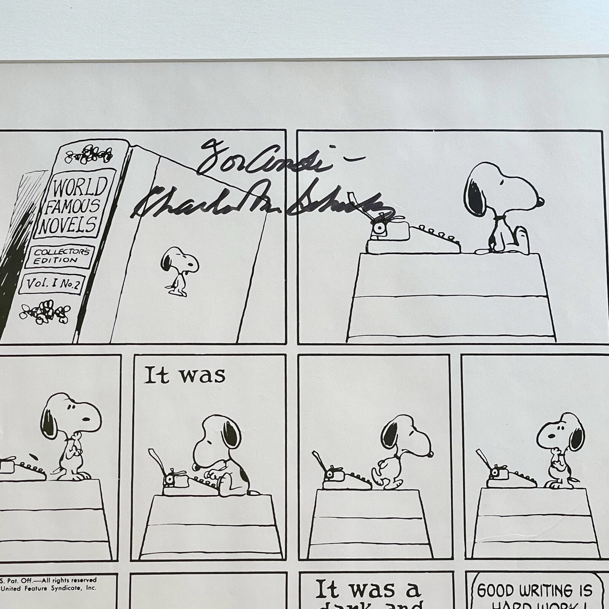 CHARLES M SCHULZ * PSA * Autograph SNOOPY "Good Writing" Peanuts XL Strip Signed