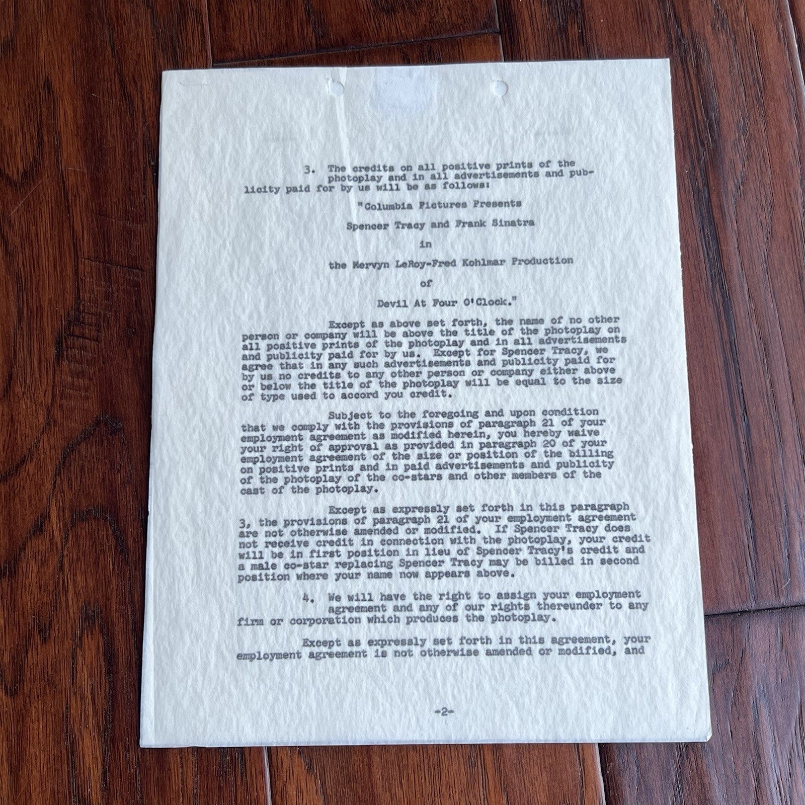 FRANK SINATRA * PSA * Autograph Movie Contract Signed Devil at Four O'Clock