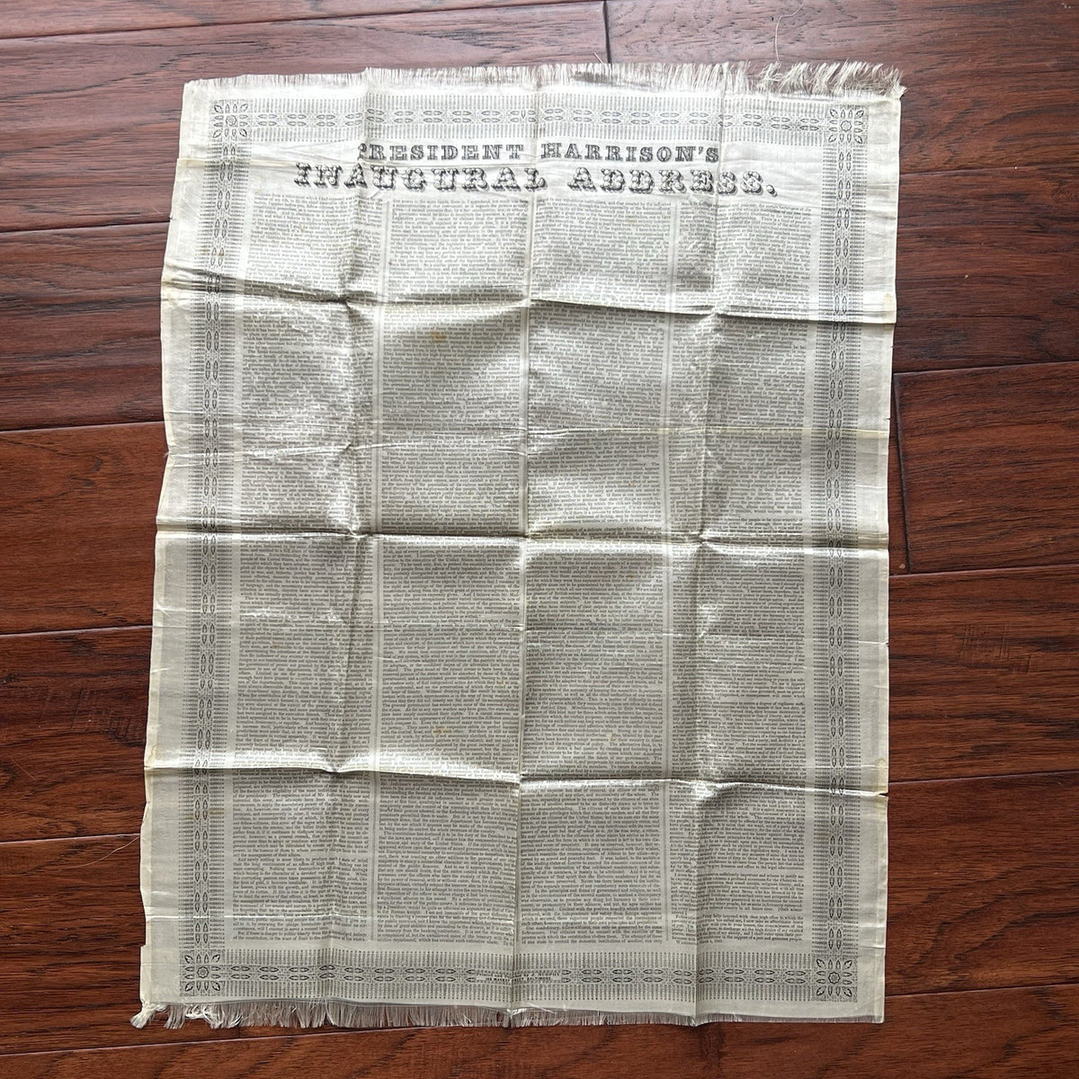 WILLIAM HENRY HARRISON * Silk Printed Broadside of Inaugural Address Ephemera
