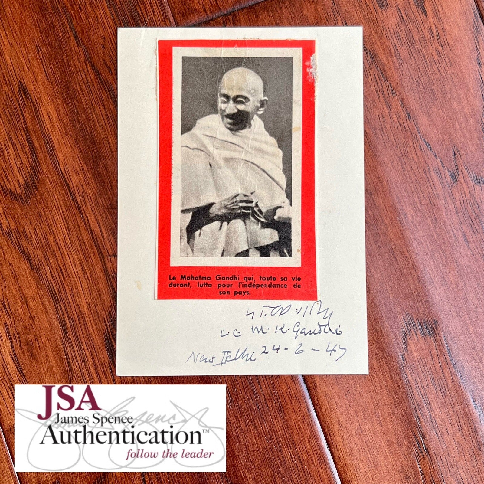 MAHATMA GANDHI * JSA * Double Signed AUTOGRAPH Photo * New Delhi