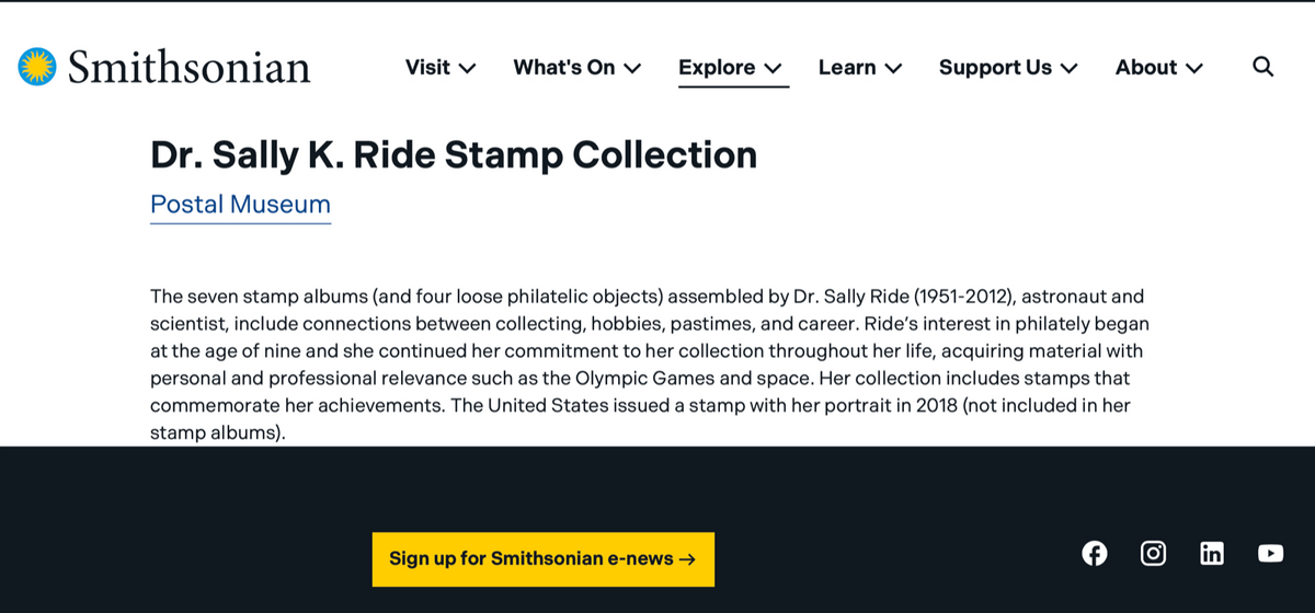 SALLY RIDE * 2018 Commemorative Stamp From Her Estate * RIDE Estate COA