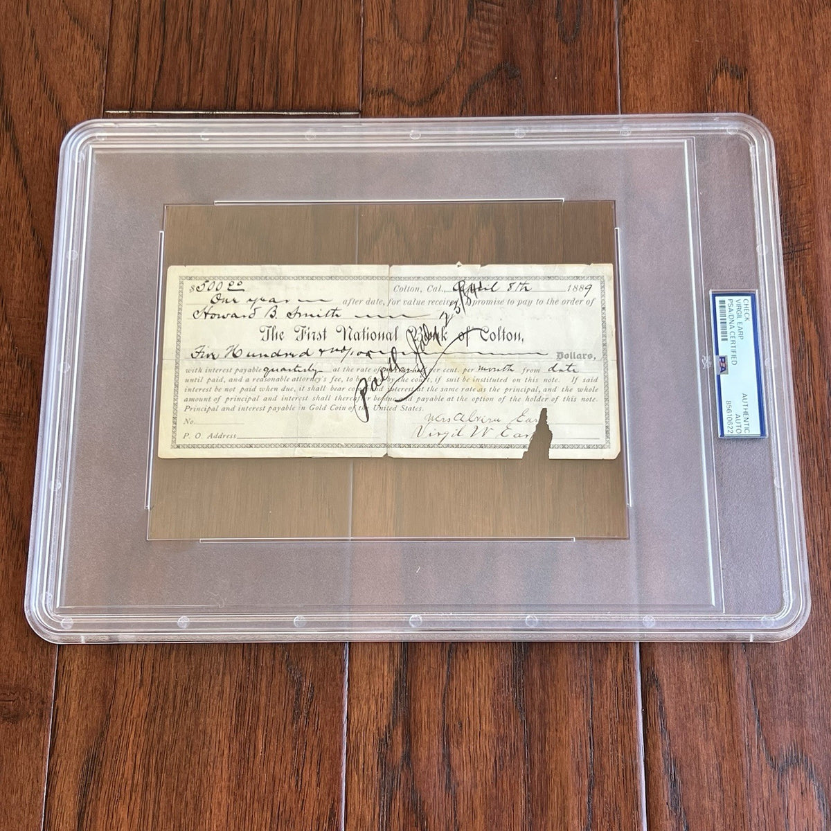 VIRGIL EARP * PSA * OK CORRAL Marshal AUTOGRAPH Loan Document SIGNED WYATT Bro