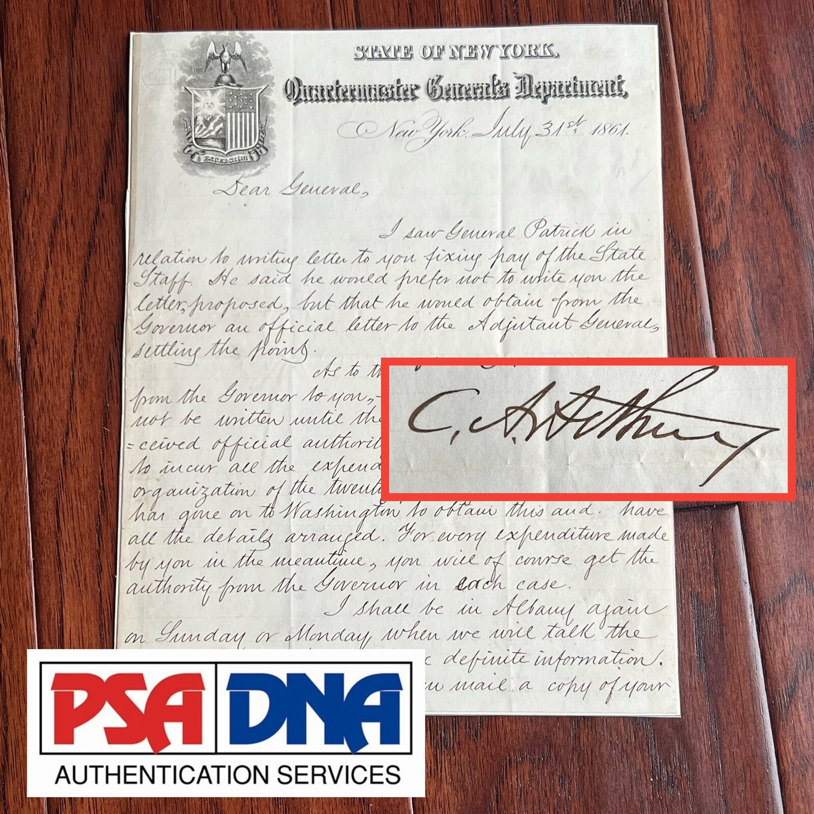 CHESTER ARTHUR * PSA/DNA * Autograph Civil War Report Raising 25k Troops Signed