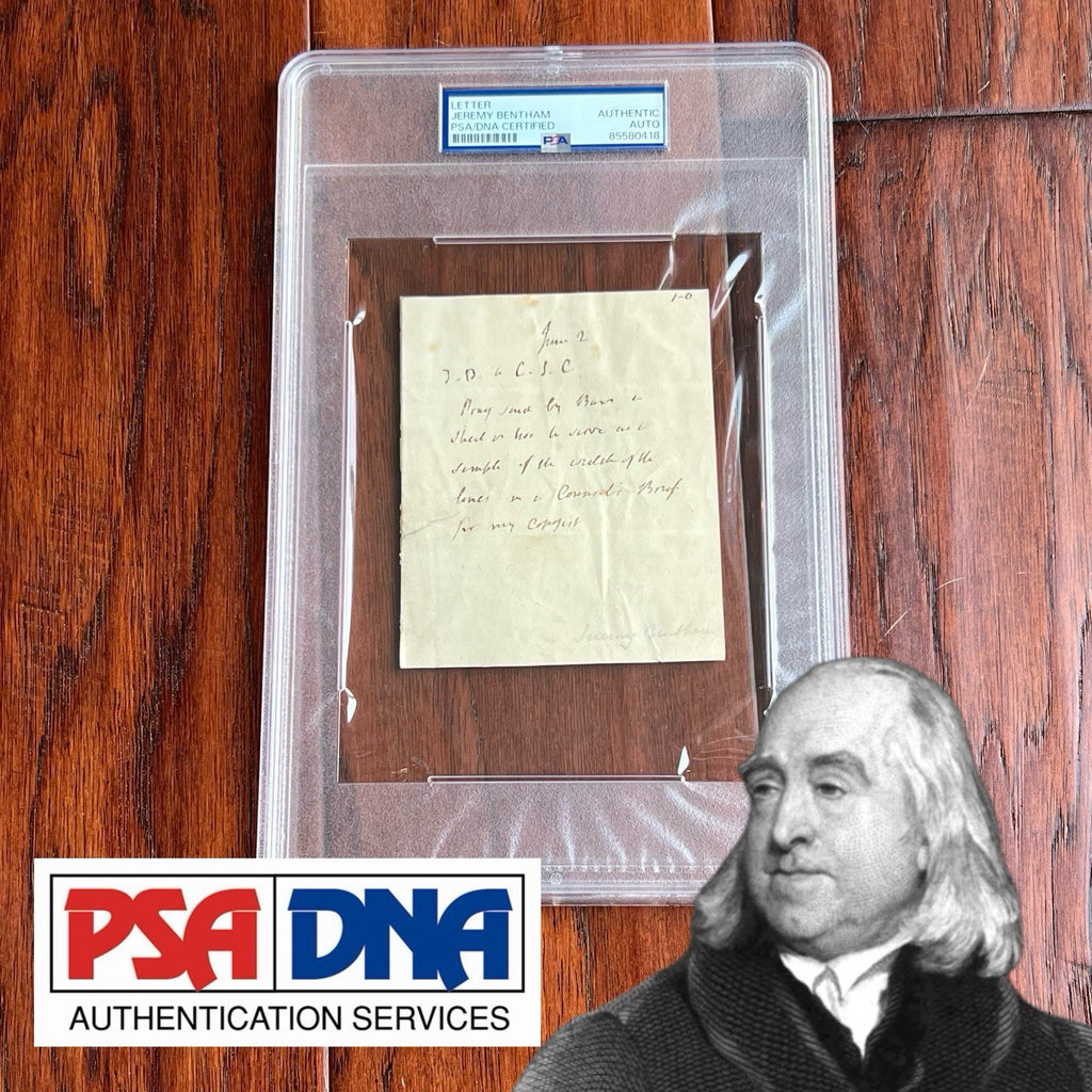 JEREMY BENTHAM * PSA * Scarce Handwritten AUTOGRAPH NOTE Signed Economist