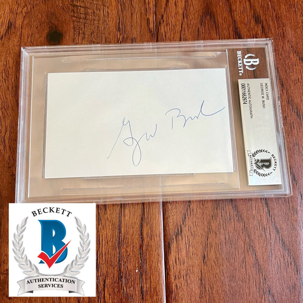 GEORGE W. BUSH * Beckett BAS * Signed Texas Rangers 3x5 Index Card Autograph
