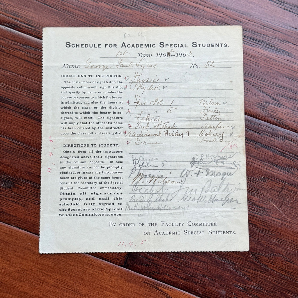 WOODROW WILSON  * JSA * Autograph PRINCETON Academic Schedule SIGNED 2x
