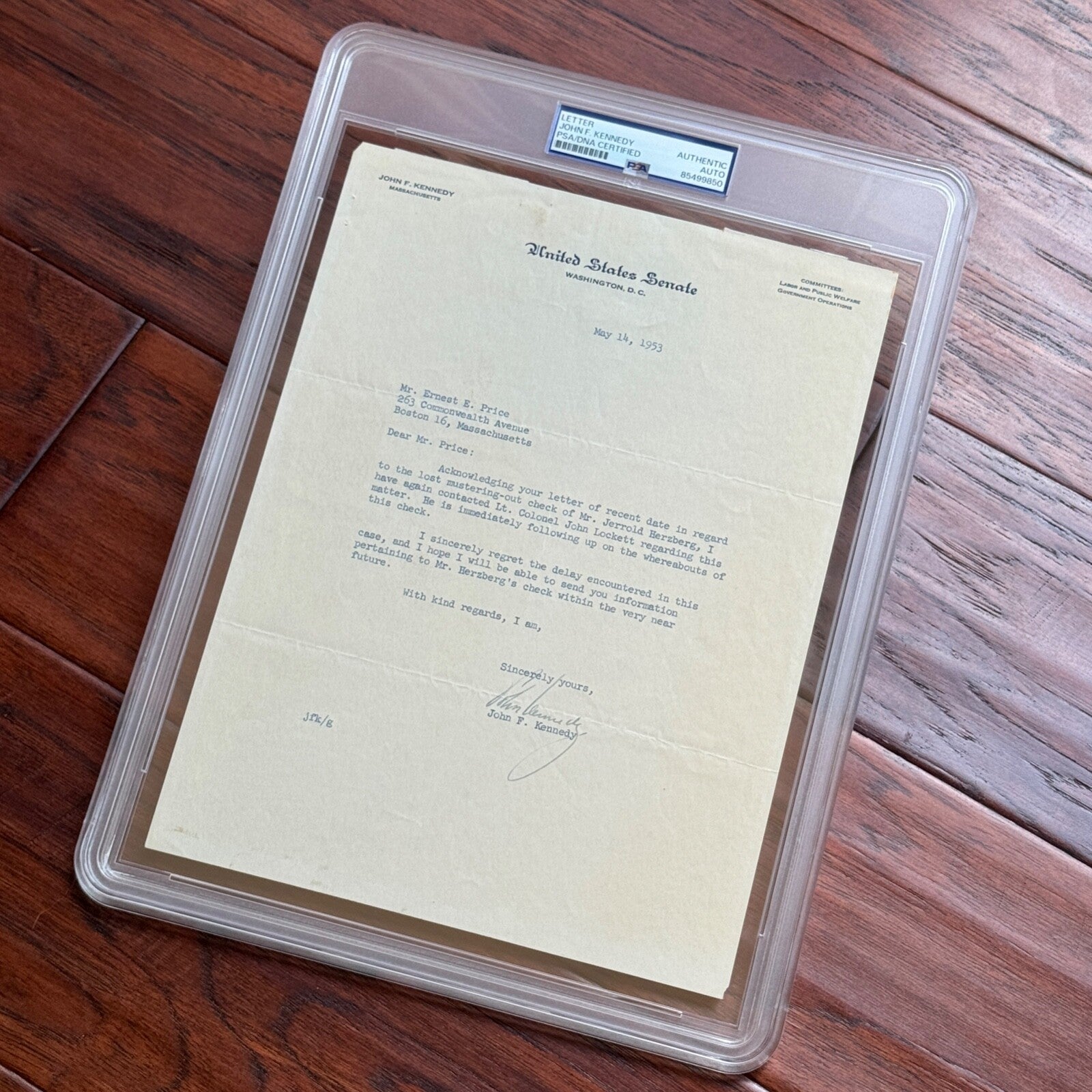 JOHN F. KENNEDY * PSA * Senate AUTOGRAPH Veterans Assistance Letter SIGNED JFK