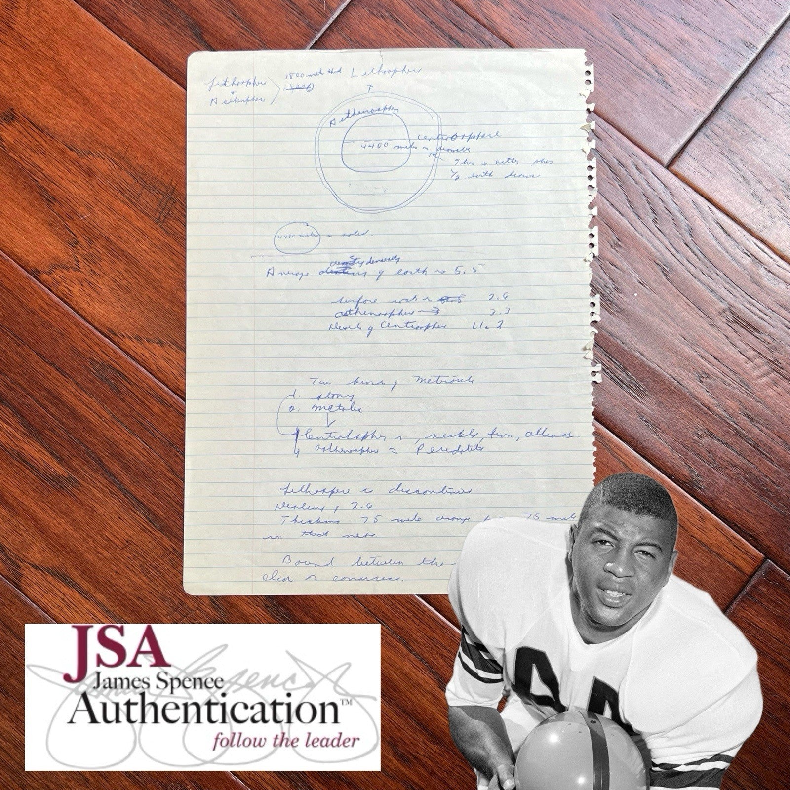 ERNIE DAVIS * JSA * Heisman Winner HANDWRITTEN NOTES not Autograph Signed BROWNS
