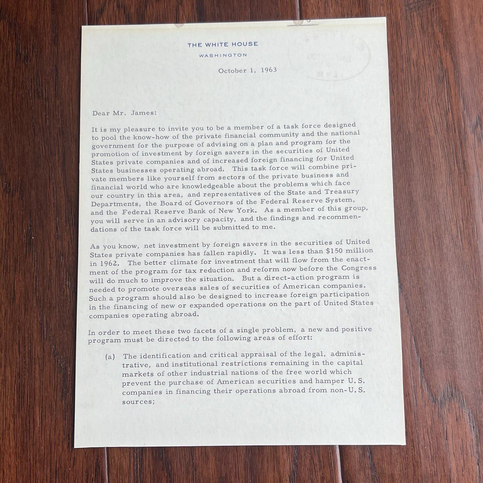 JOHN F. KENNEDY * PSA * Autograph WHITE HOUSE Letter Signed 1 Month Before Death
