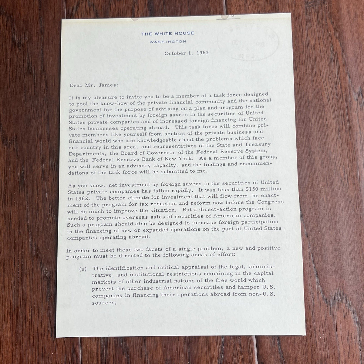 JOHN F. KENNEDY * PSA * Autograph WHITE HOUSE Letter Signed 1 Month Before Death
