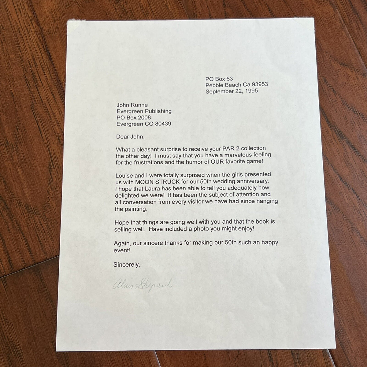 ALAN SHEPARD * JSA * Signed Letter RE: Golf Autograph * Astronaut Signature NASA